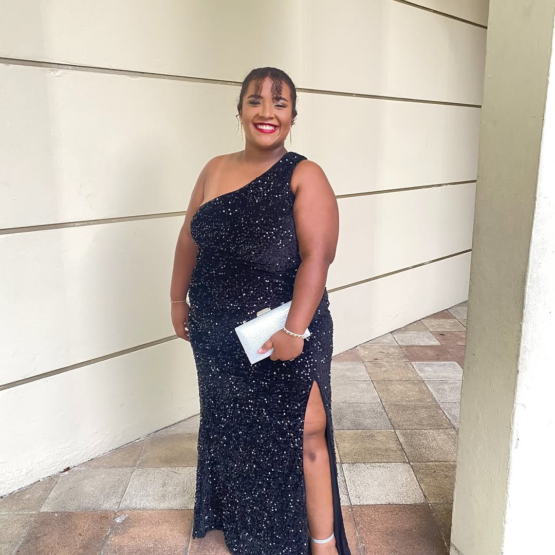 Vestido negro de lentejuelas, talla plus, con abertura