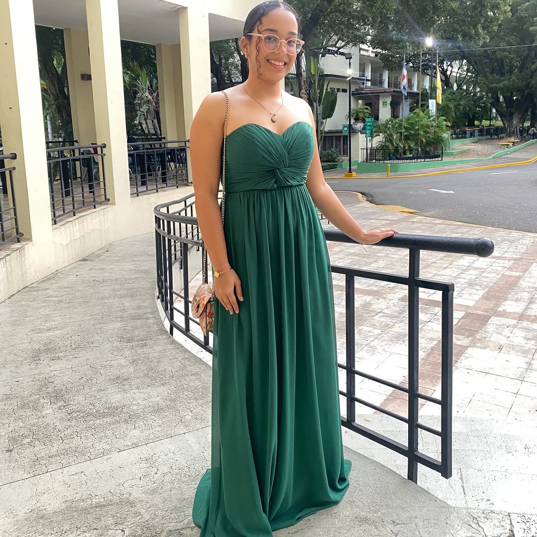 Vestido largo verde esmeralda, escote corazón, para graduación